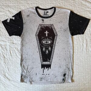 Into The AM Graphic Print T Shirt Coffin Cross Eye Black White Large